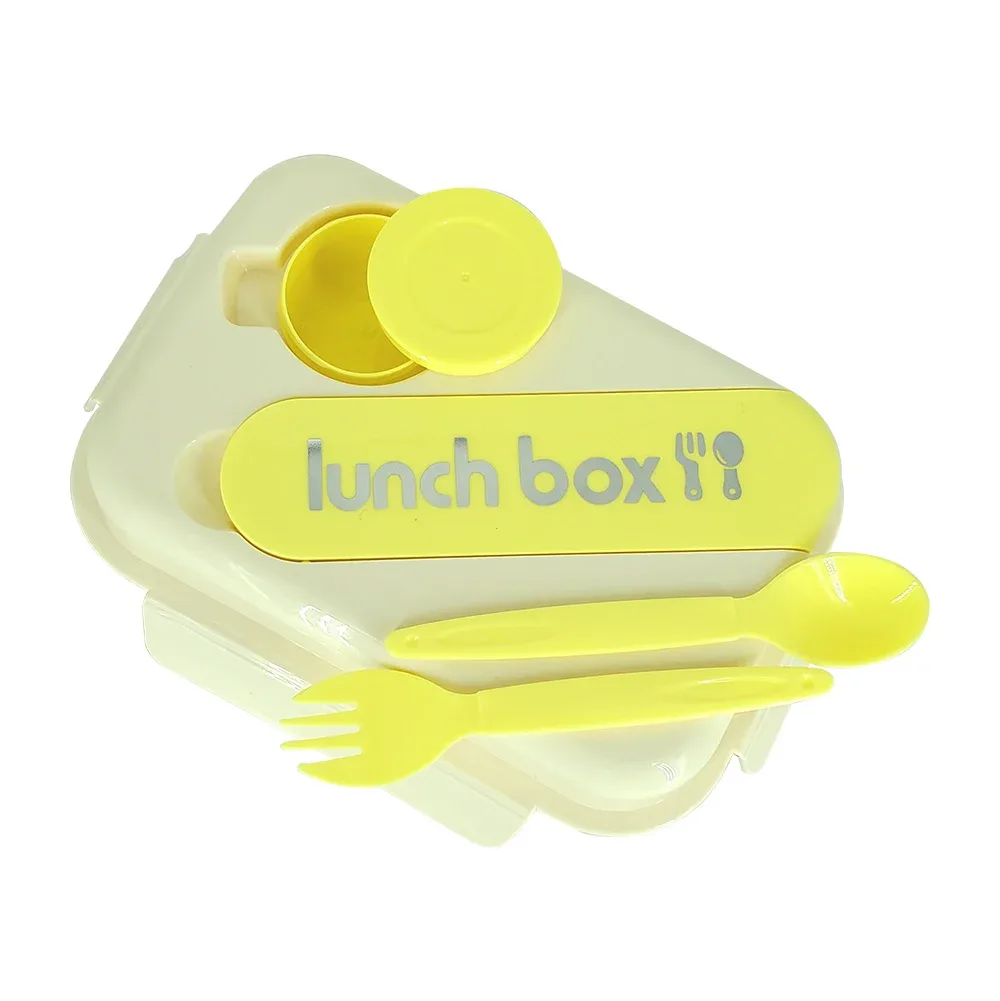 Set tupper rectangular con 2 compartimiento, 2 cubiertos y recipiente pequeño + botella de 500ml, variedad de colores / lunch box / cup / wonderful life