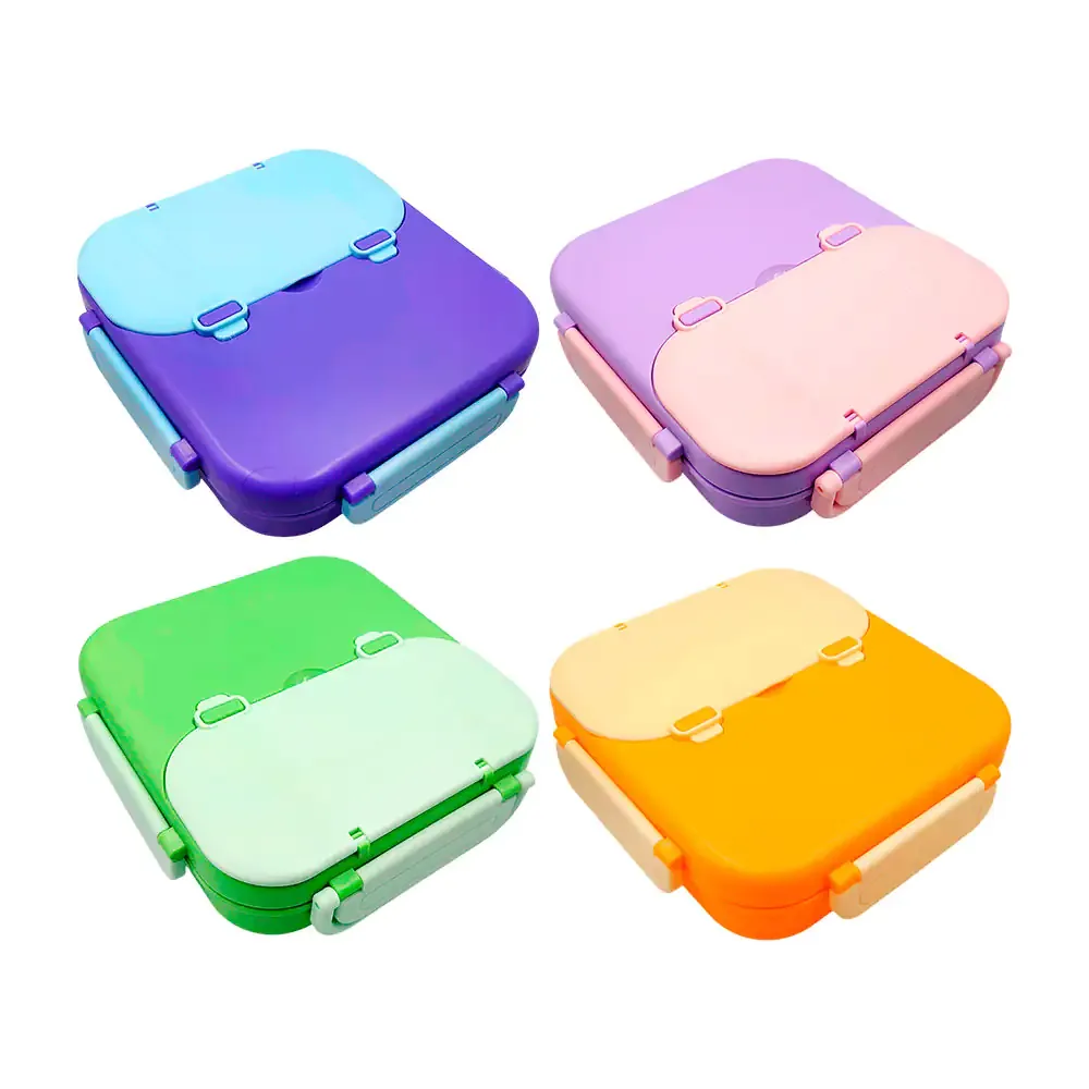 Tupper cuadrado con 3 divisiones, compartimento para cubiertos + mini recipiente