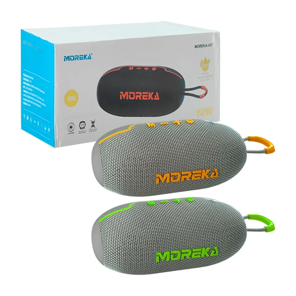 Bocina moreka ovalada, sonido 360, potencia 12w, luz rgb + radio, variedad