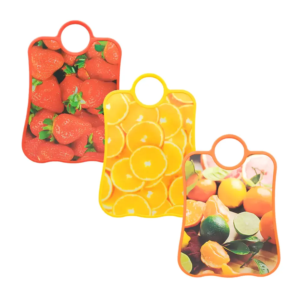 Tabla para picar rectangular, estampado de frutas + agarradera redonda, variedad