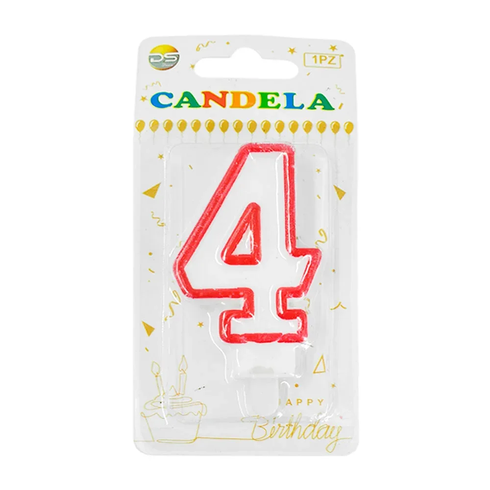 1pza Vela blanca - orilla rosa con el no.4 para el pastel de cumpleaños / ds03007