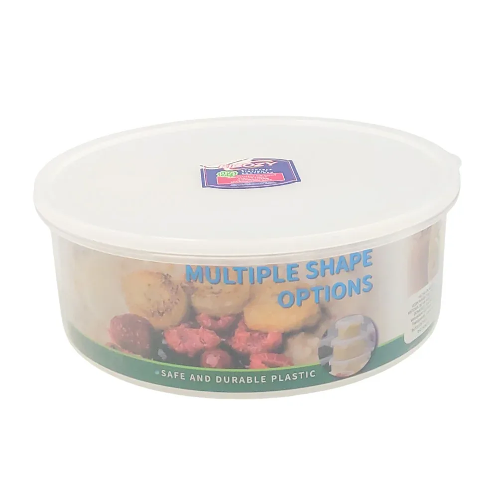 Tupper transparente circular de plástico, tapa de silicón con capacidad de 900ml