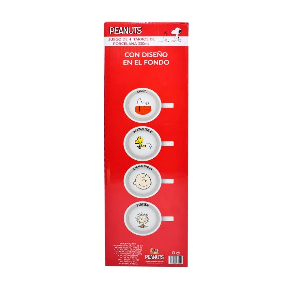 Juego de 4 tazas de porcelana apilables con diseño de peanuts con capacidad para 330ml, variedad de diseños / snoopy / 1754-82 / 1754-50