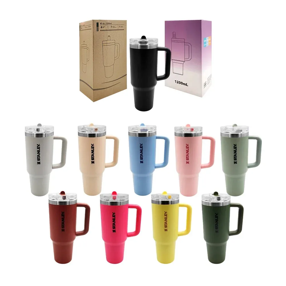 Vaso termo de color liso de 1200ml - 40oz con asa y popote, variedad de colores