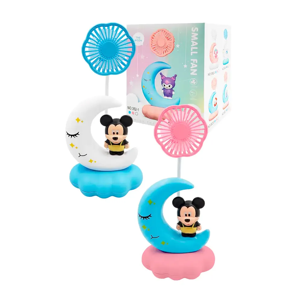 Mini ventilador con base en forma de luna + mini figura de personaje, variedad