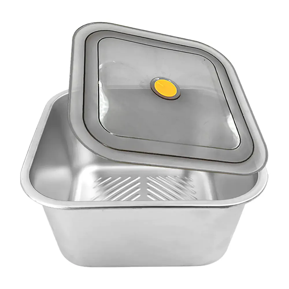Recipiente de metal para almacenar comida cierre hermético y válvula, 18×18×10cm