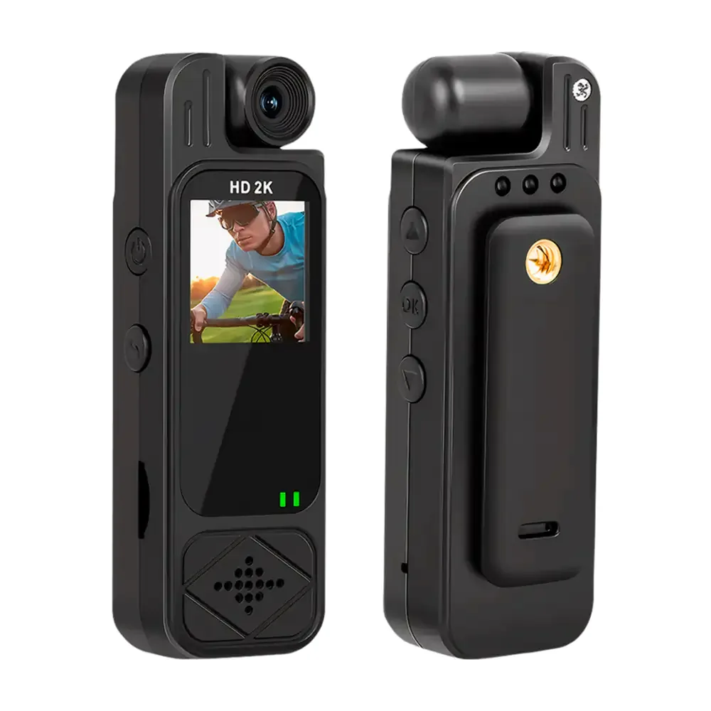 Cámara con clip corporal giratoria 180° 2k con audio y video + visión nocturna