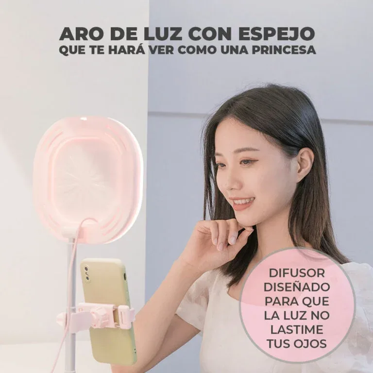 Aro De Luz Led Y3 Celular Foto Video Maquillaje Con Espejo