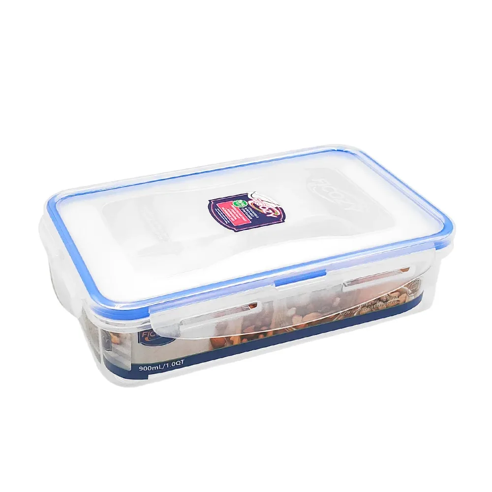 Tupper rectangular de plástico transparente con capacidad de 900ml, resistente