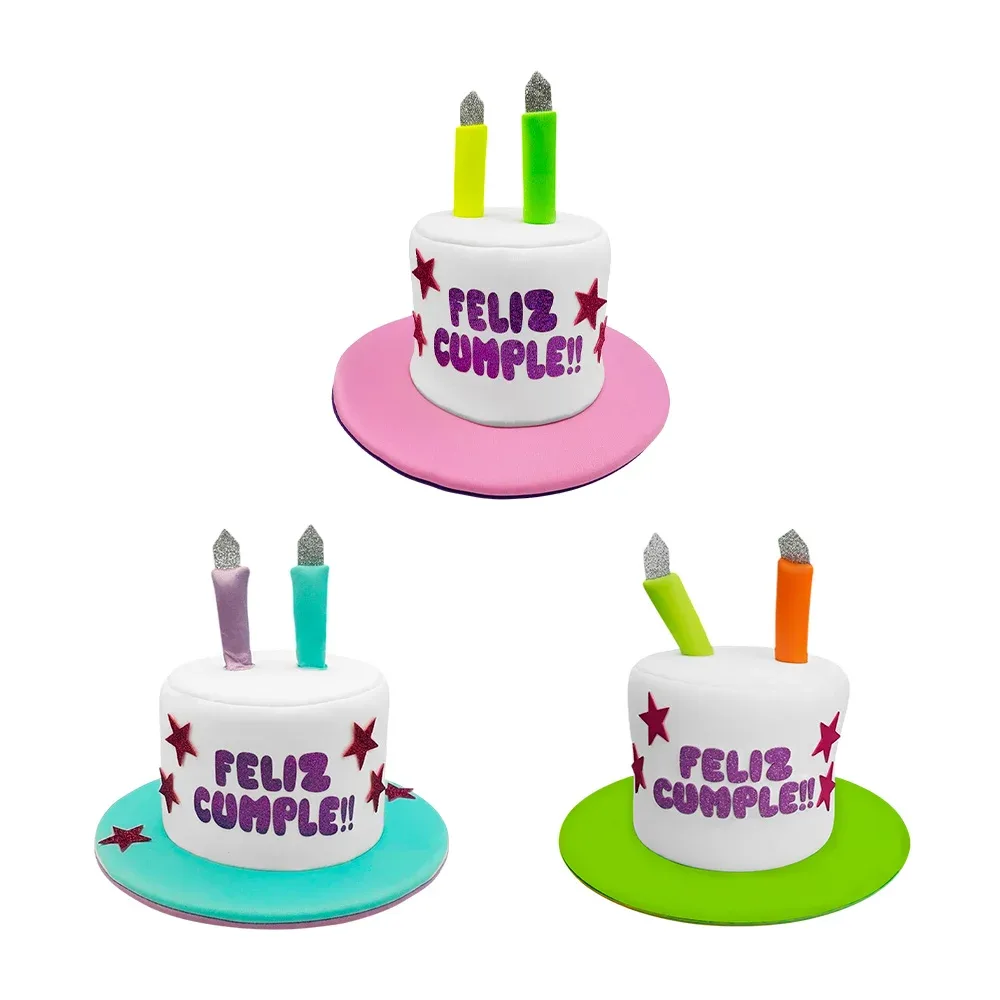 1pza Sombrero chico para fiesta con frase feliz cumple, estrellas y velas