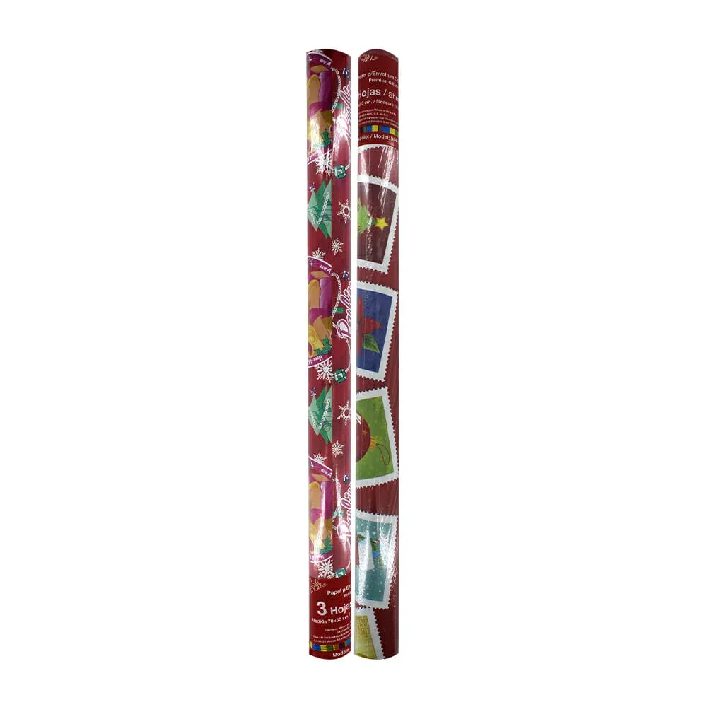 Rollo con 3 pliegos de papel con diseño de barbie para envolver regalos de navidad, 70x50cm /  944-smcn
