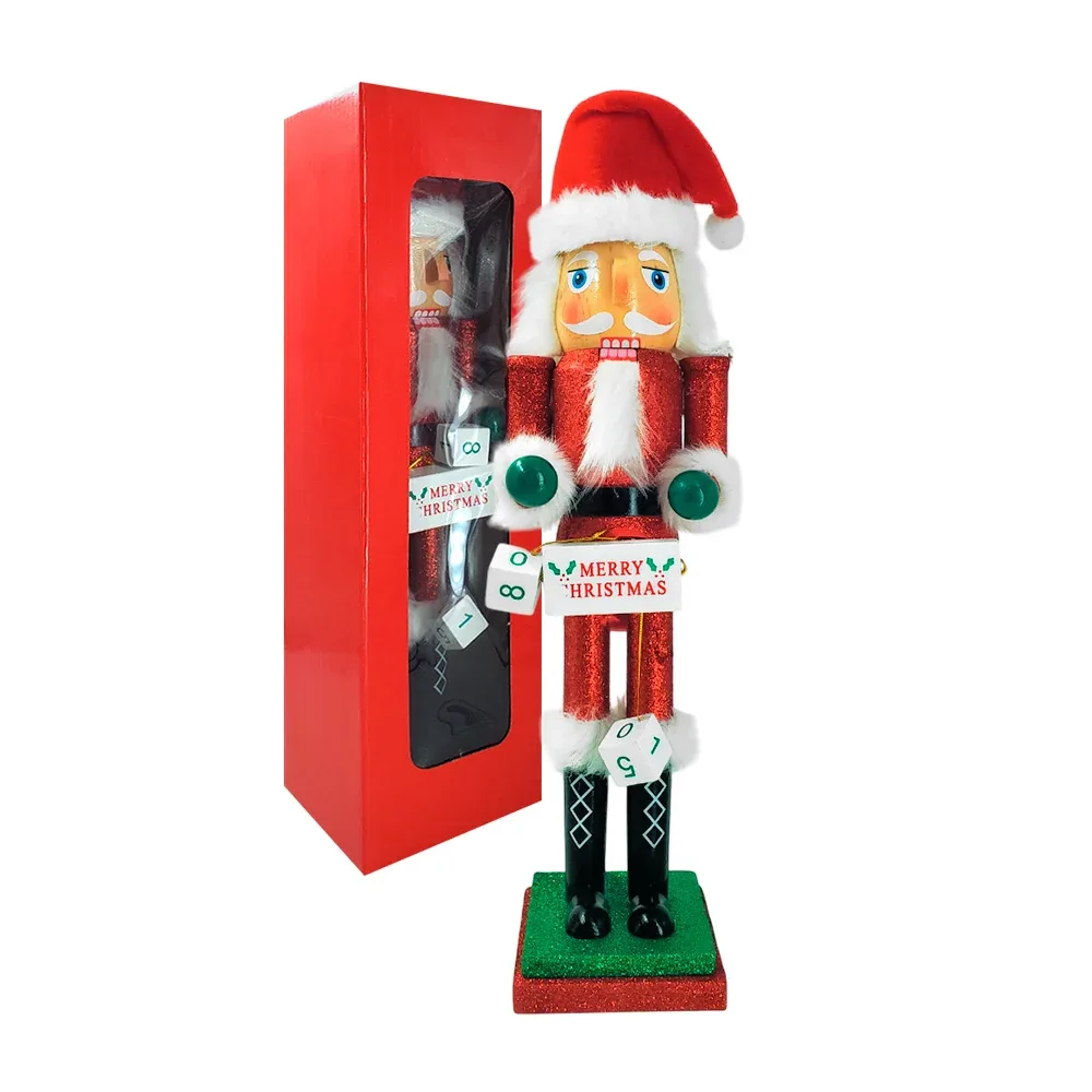 Figura decorativa, cascanueces con brillantina y calendario merry christmas