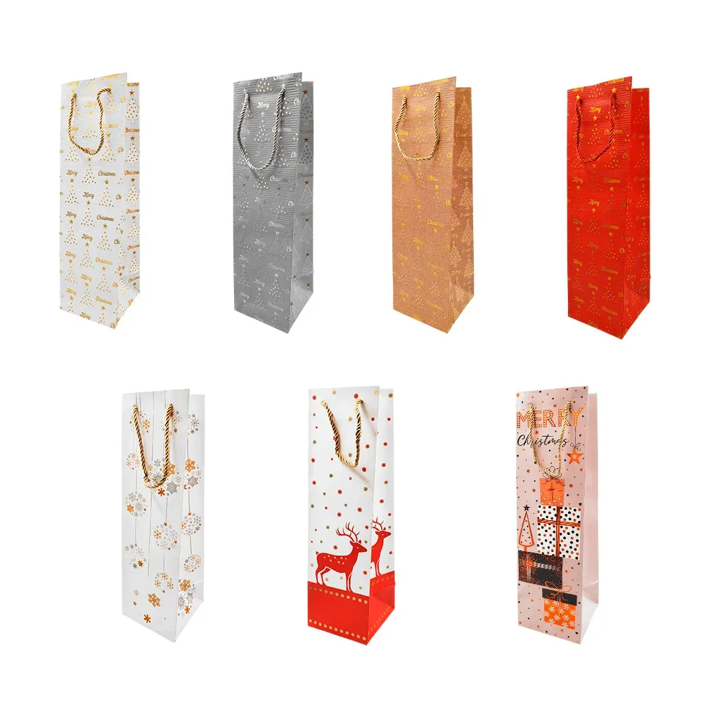 Bolsa para botella, estampado navideño, detalles metálicos, variedad / lpd-12