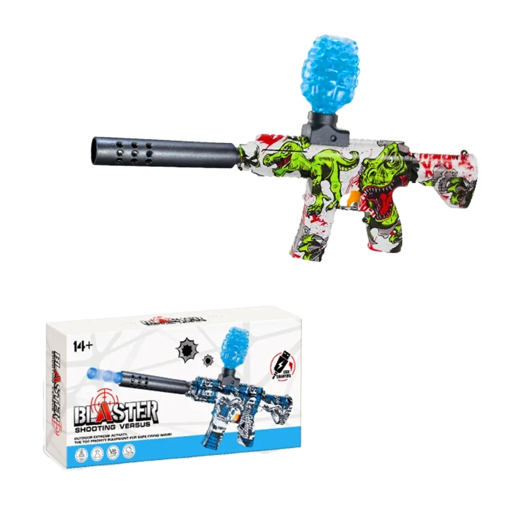 Pistola tipo rifle de juguete con diseño estampado de dinosaurios + tanque para balas de hidrogel y pila recargable / blaster shooting versus