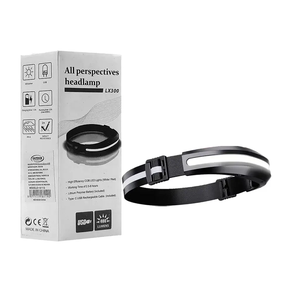 Lámpara linterna led con banda ajustable tipo minero, 2 modos de iluminación
