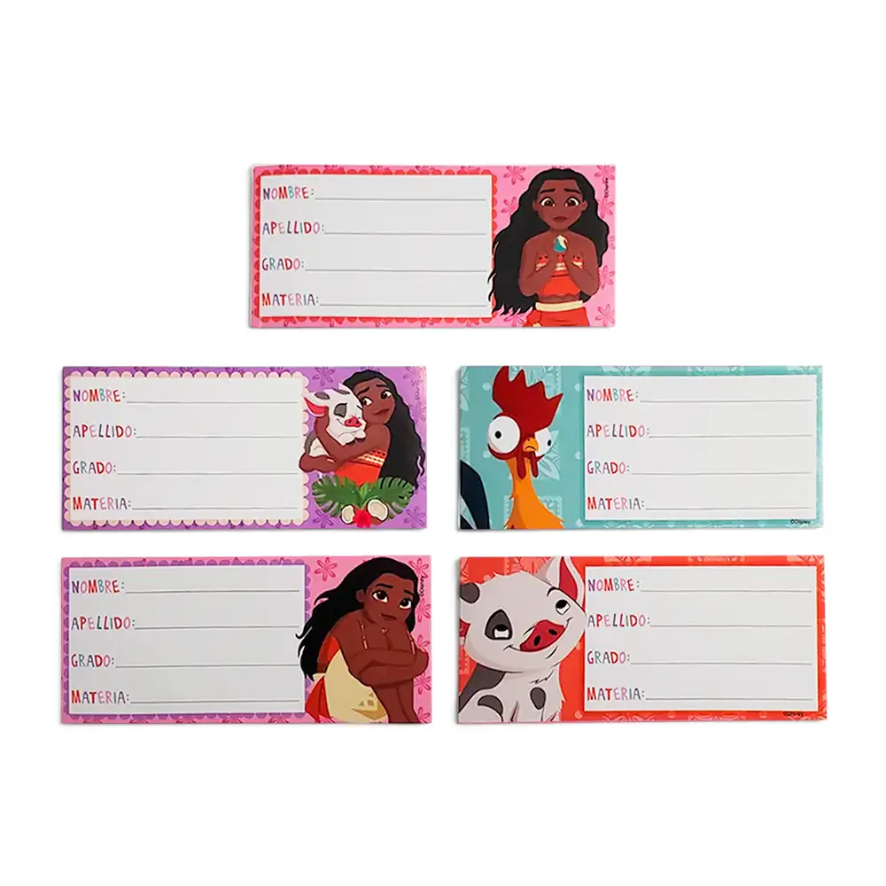 1pza Etiqueta escolar granmark con diseño de moana, variedad de modelos