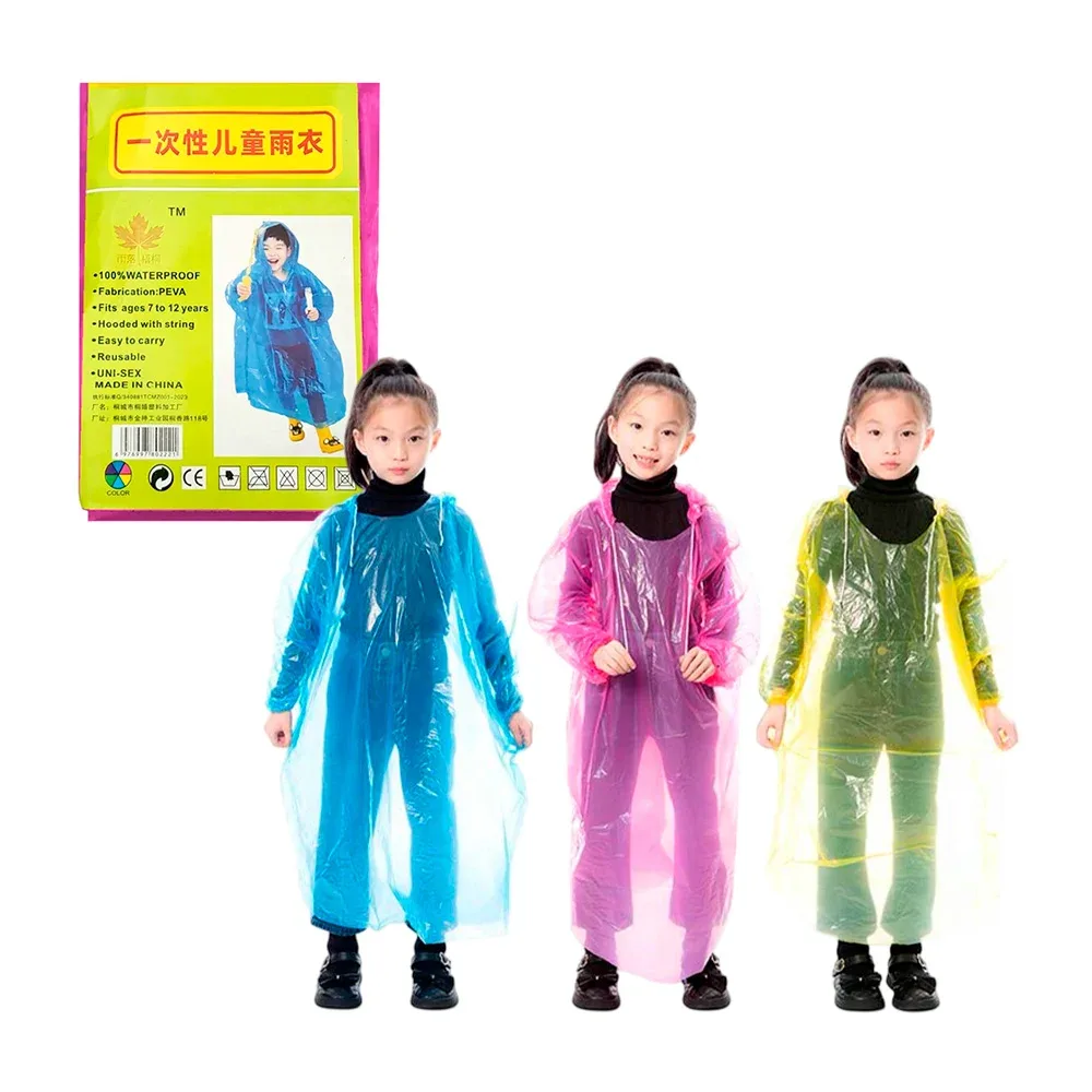 Impermeable infantil de plástico translúcido reusable con capucha ajustable, variedad de colores / zy-yt1533 / children raincoat