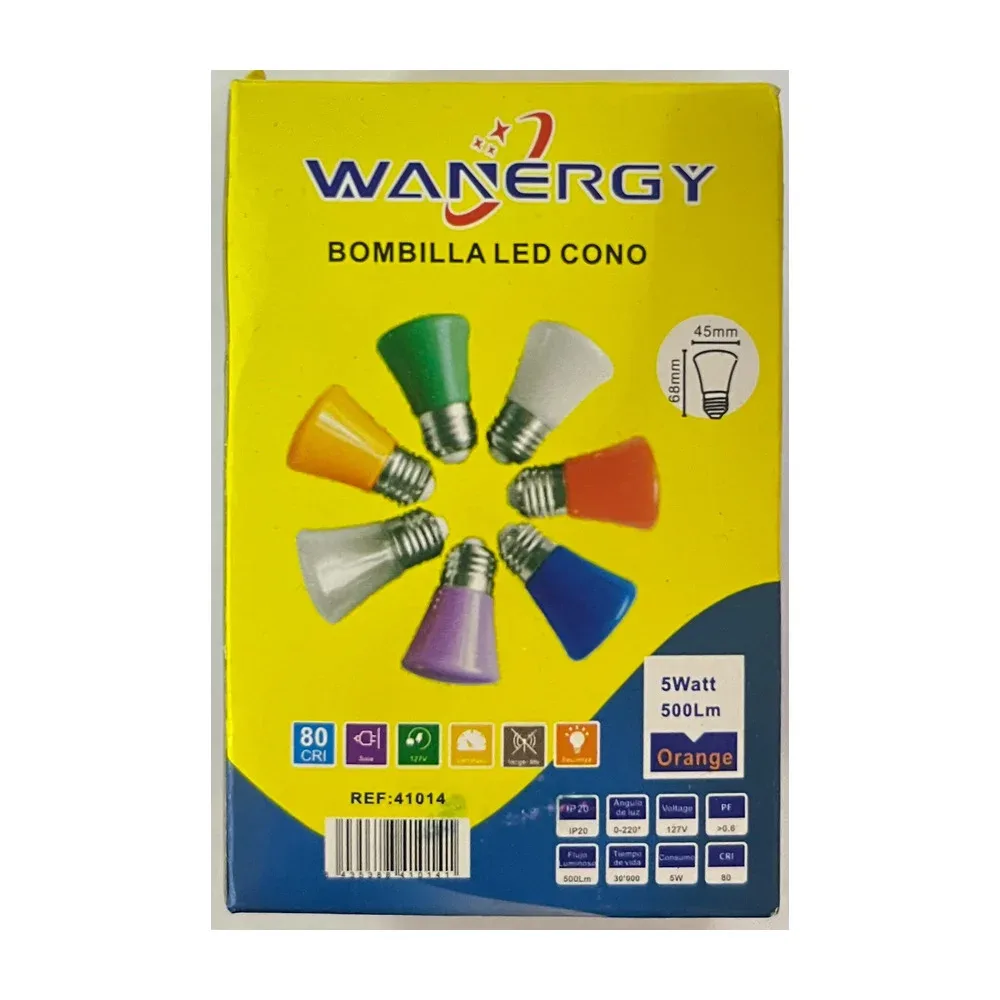 Foco bombilla led naranja wanergy en forma de cono con consumo de 5 watts / 410141