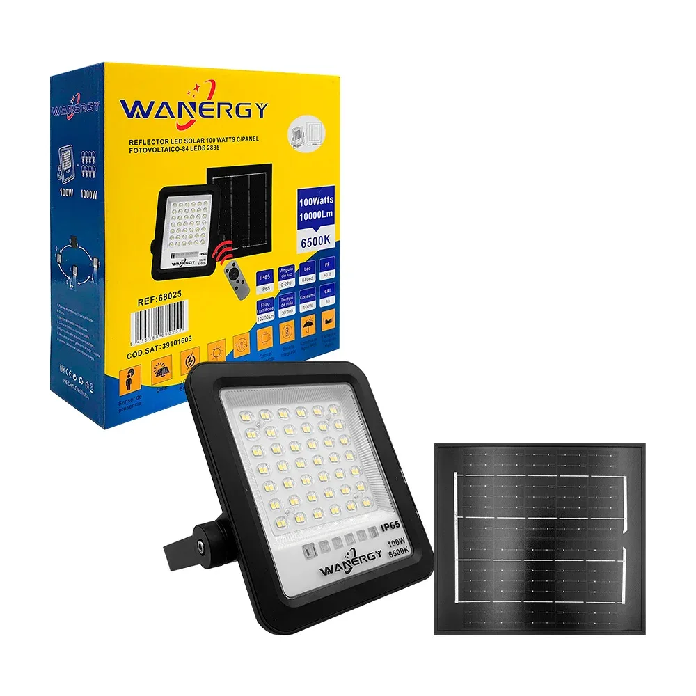 Lámpara led solar wanergy de 100w, fotovoltaica, con control remoto y alta resistencia ip65 / 68025