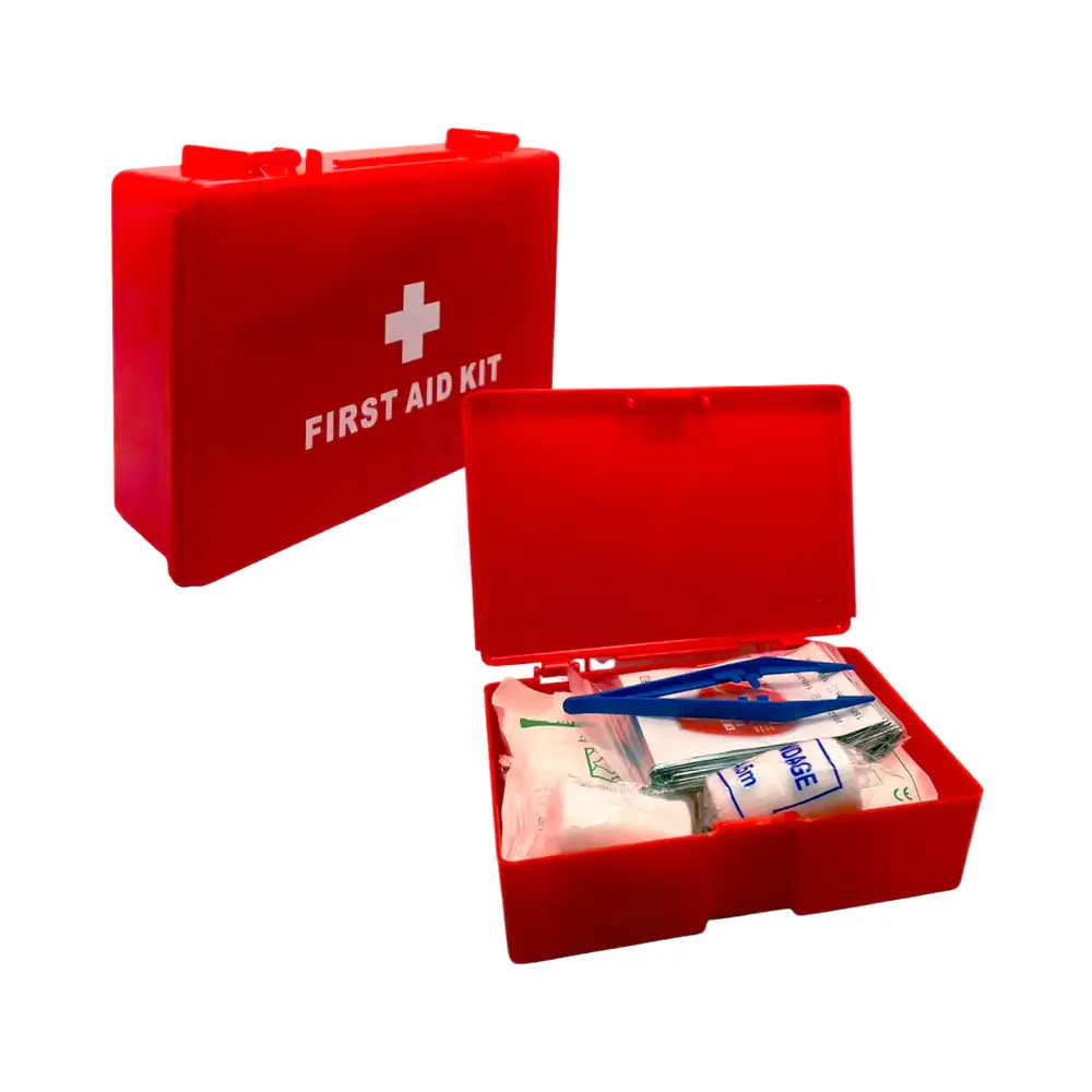 Kit básico de primeros auxilios con cinta, tijeras, mantas, banditas, vendaje y pinzas