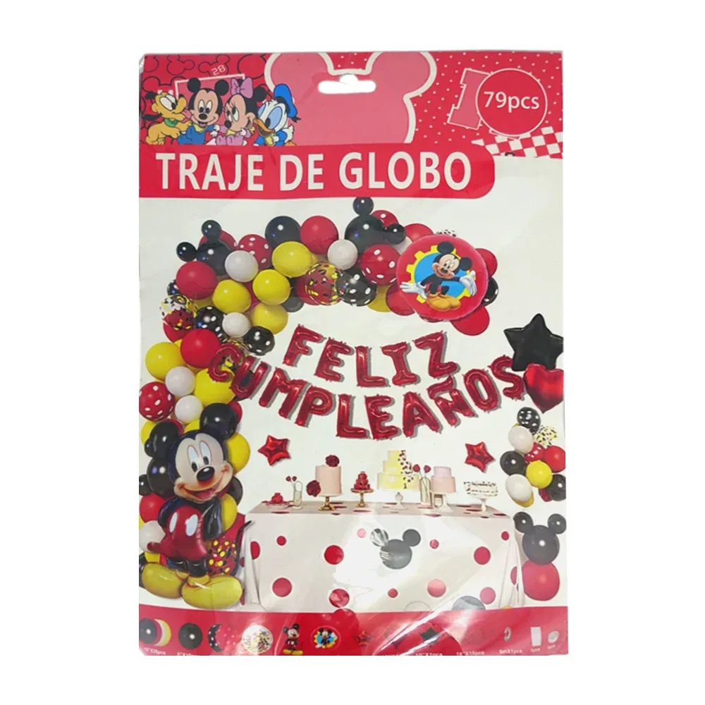 Kit decorativo mickey mouse de 79pcs / 35 globos de 10, 10 globos de 5, 10 globos de 12, 21 globos metálicos, cadena de globo, curly y pegatinas para globo / 60822