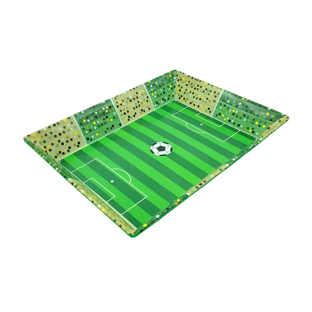 Charola rectangular con temática de cancha de fútbol, 31.7x24cm / 1762-648