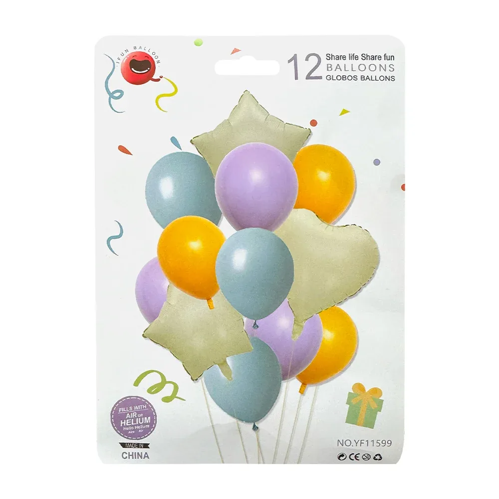 Set decorativo de 12 globos, 9 globos de látex y 3 globos metálicos forma de estrella y corazón / yf11600