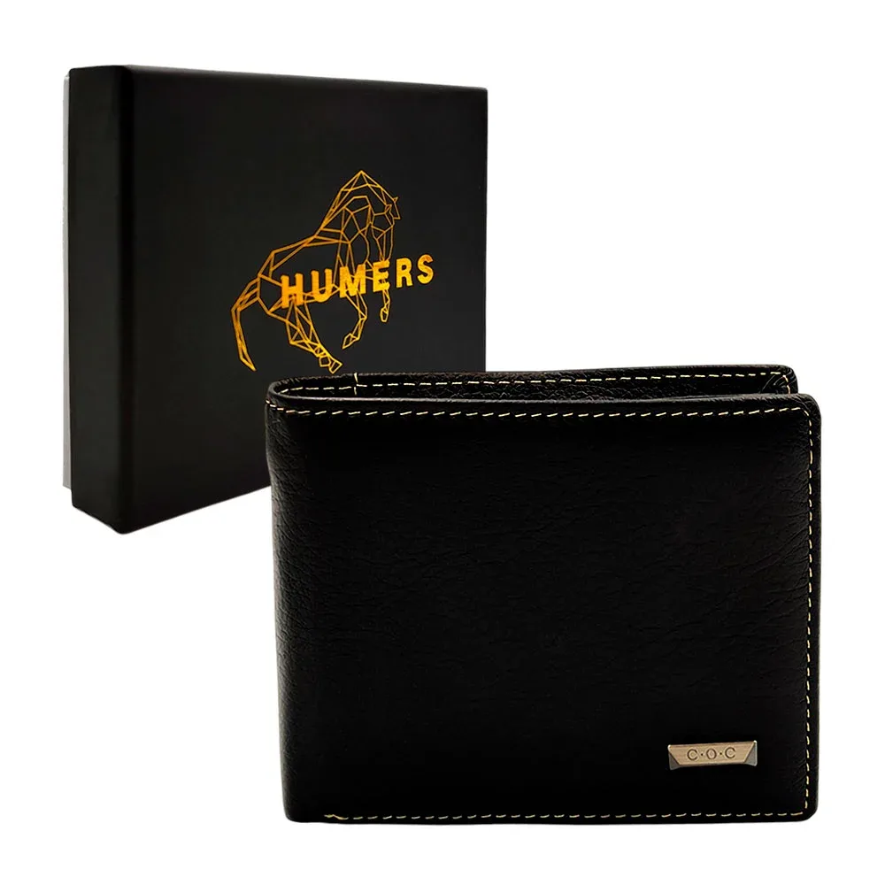 Cartera / billetera humers de color liso y placa c.o.c para hombre / h8336