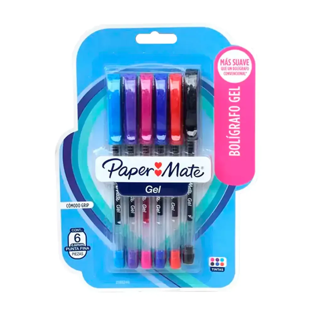 6pz Bolígrafo gel paper mate punta fina 0.6mm variedad de colores / 212350