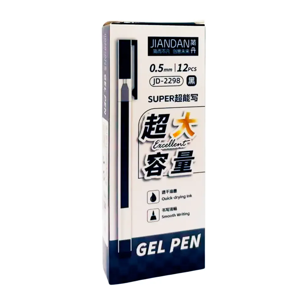 Paquete con 12 plumas de 0.5mm, gel en color negro, especial para dibujo / zxb01 / zxb-01 / jd-2298