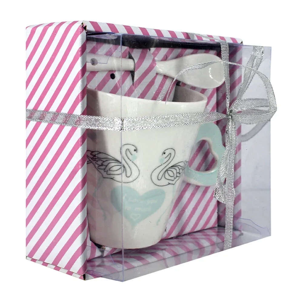 Set taza de cerámica con diseño de garzas + cuchara 19236618513