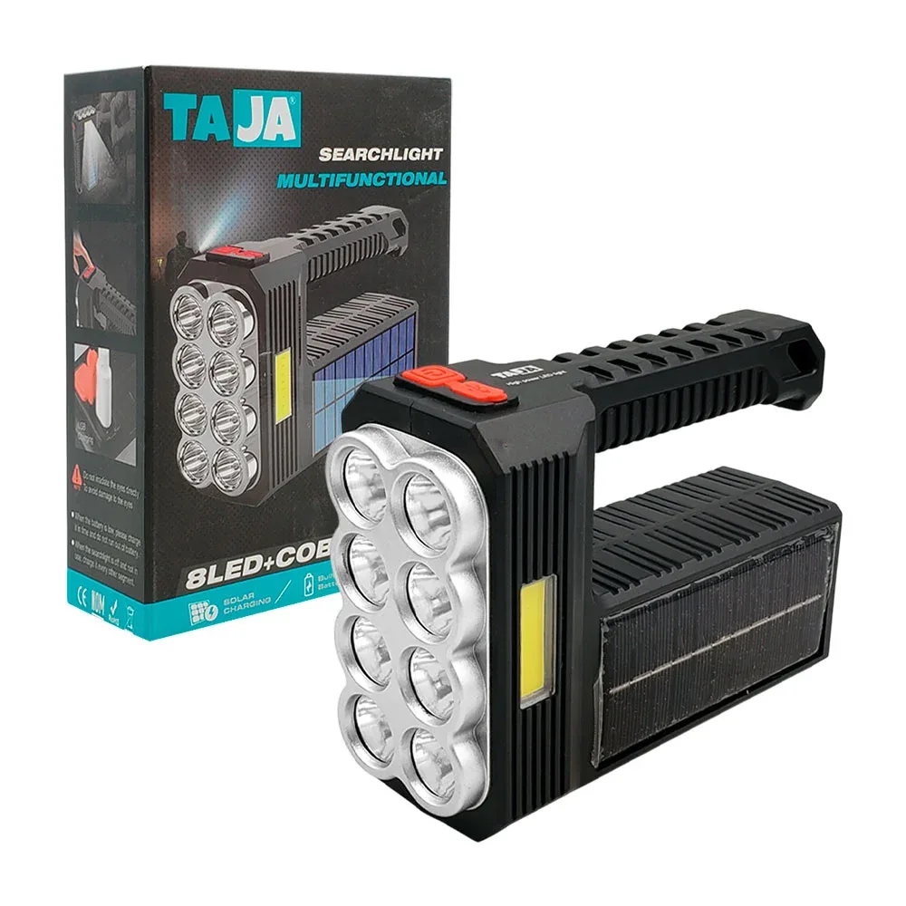 Linterna multifuncional de emergencia, recargable con 8 led + panel solar
