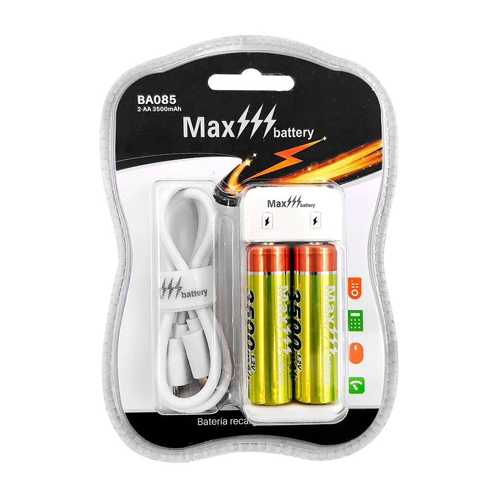 Blíster con 2 pilas / baterías doble aa + base de carga universal max battery