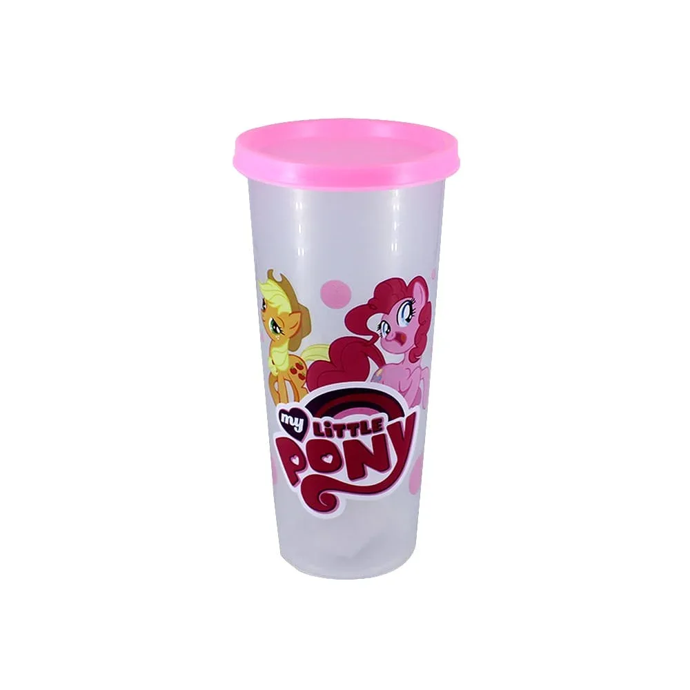 1pza Vaso de plástico con tapadera y diseño de my little pony, variedad de diseños / 001109