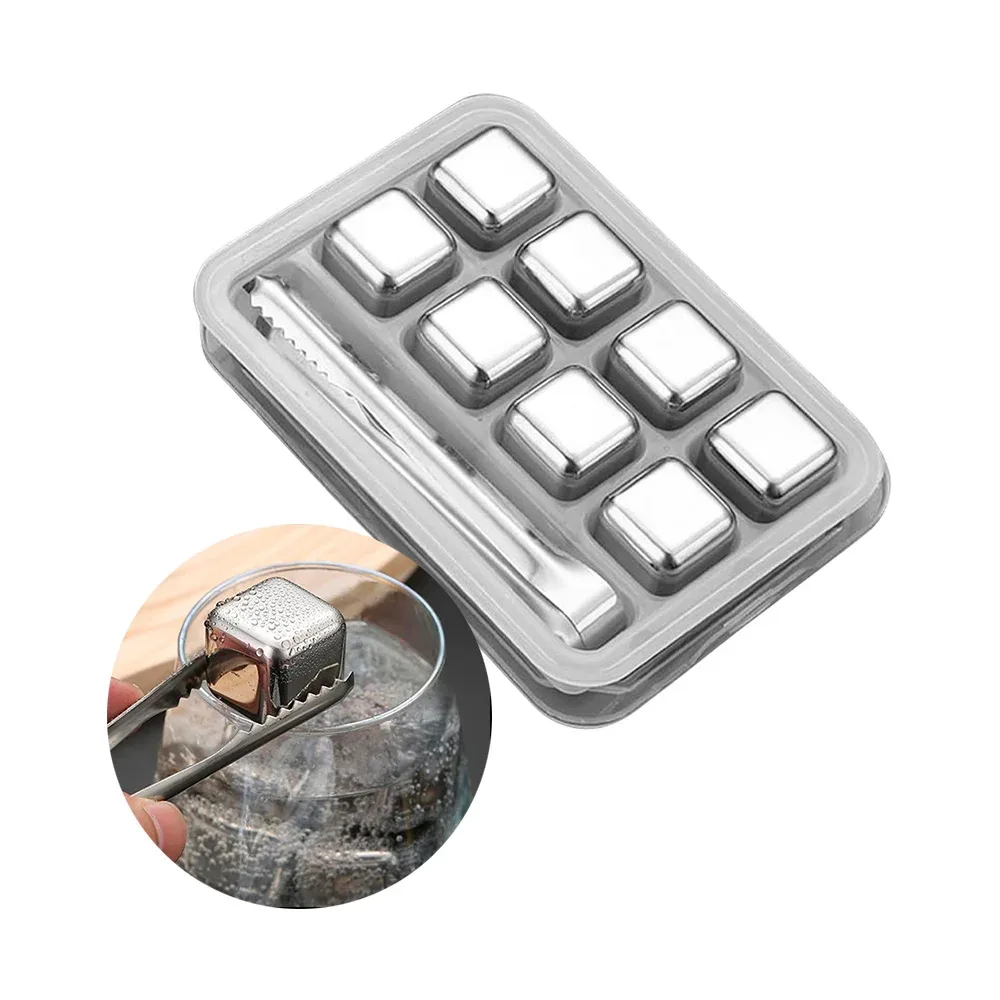 Estuche de 8 hielos metálicos reutilizables para bebidas y pinzas / n3-040