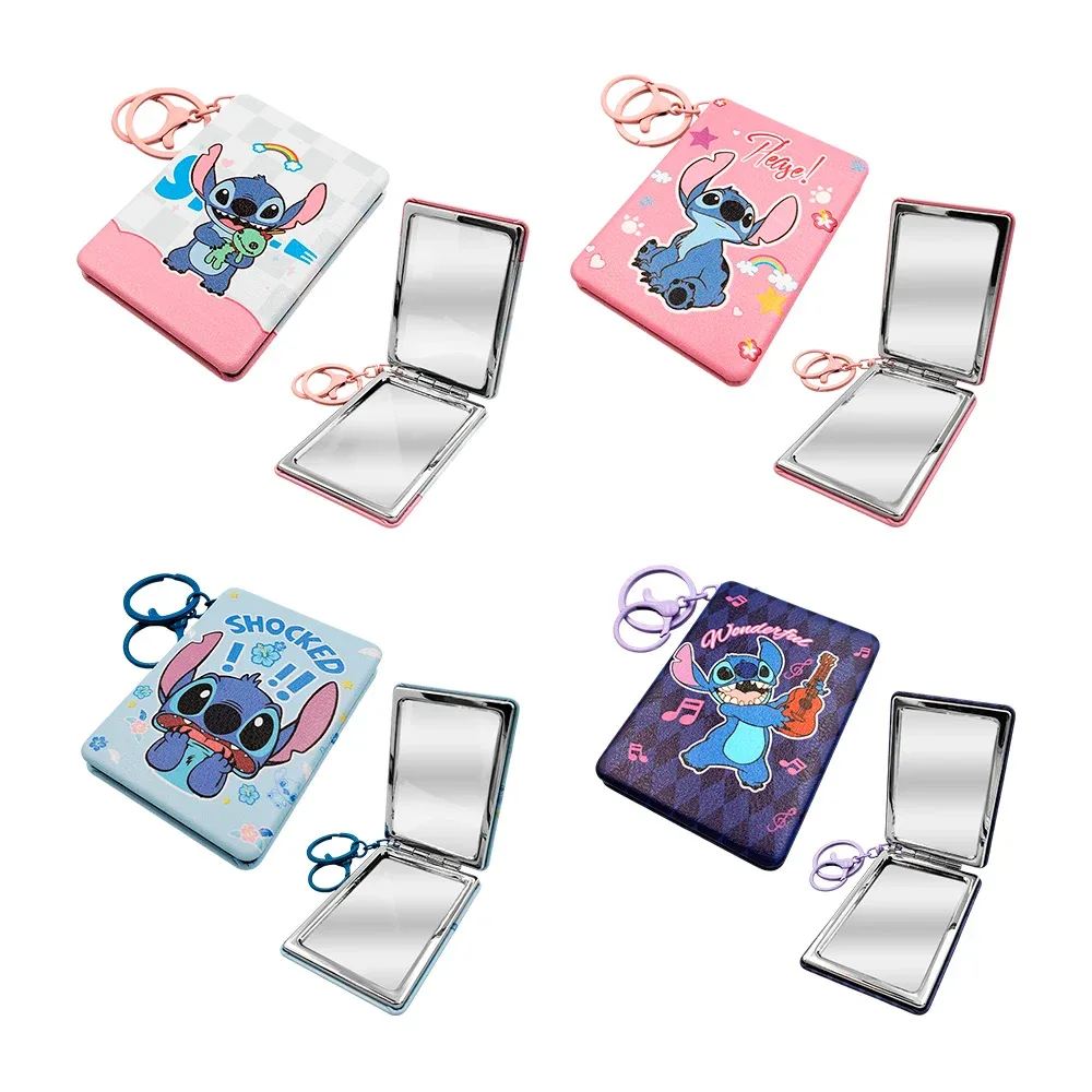 Espejo doble rectangular de bolsillo con colgante llavero y estampado animado