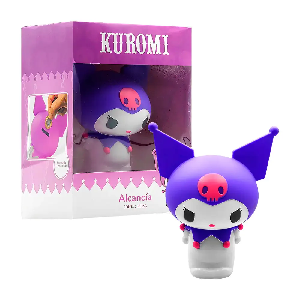 Figura alcancía de plástico con diseño de kuromi de 20cm, ranura 3.1x0.3cm