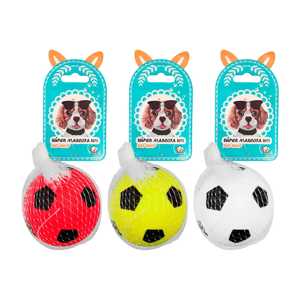 Pelota para mascota de goma rígida con estampado de balón de fútbol de 6cm, variedad de colores