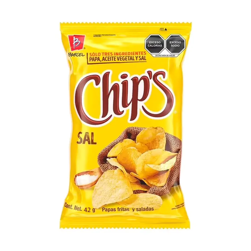 1pz Bolsa de papas chip´s barcel saladas de 42g / 027100