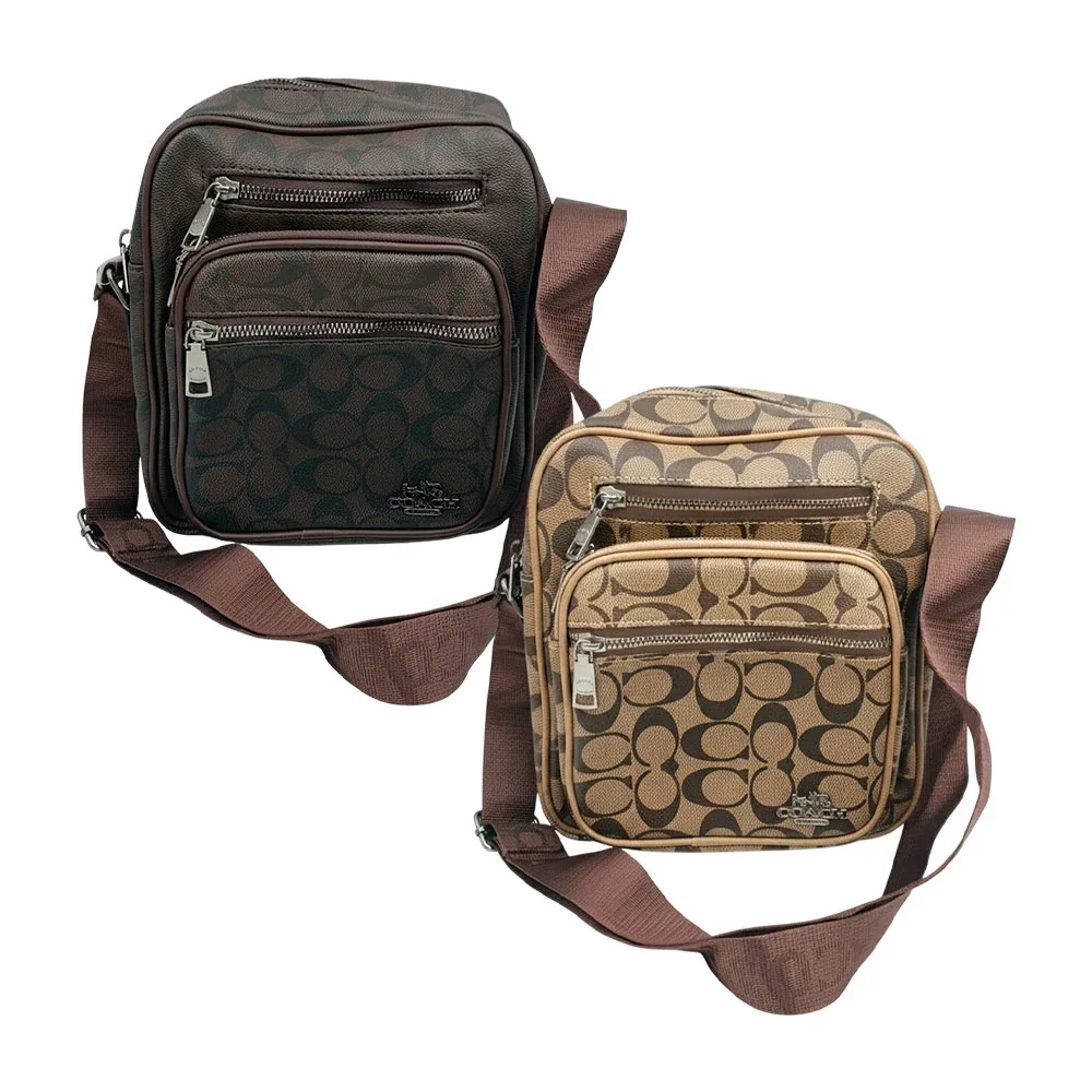 Bolsa con 5 compartimentos, diseño monograma, cierres plateados, placa enfrente