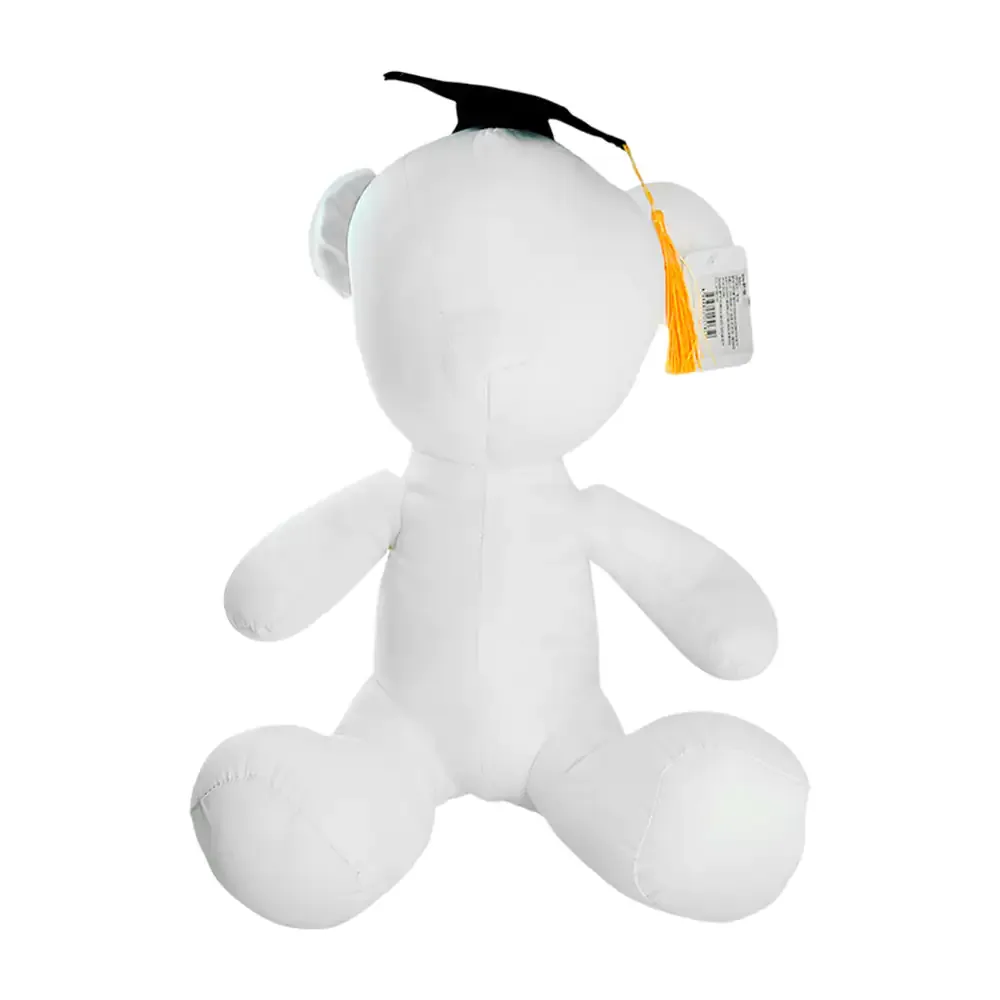 Peluche de oso, temática de graduación, en color blanco ideal para dedicatorias