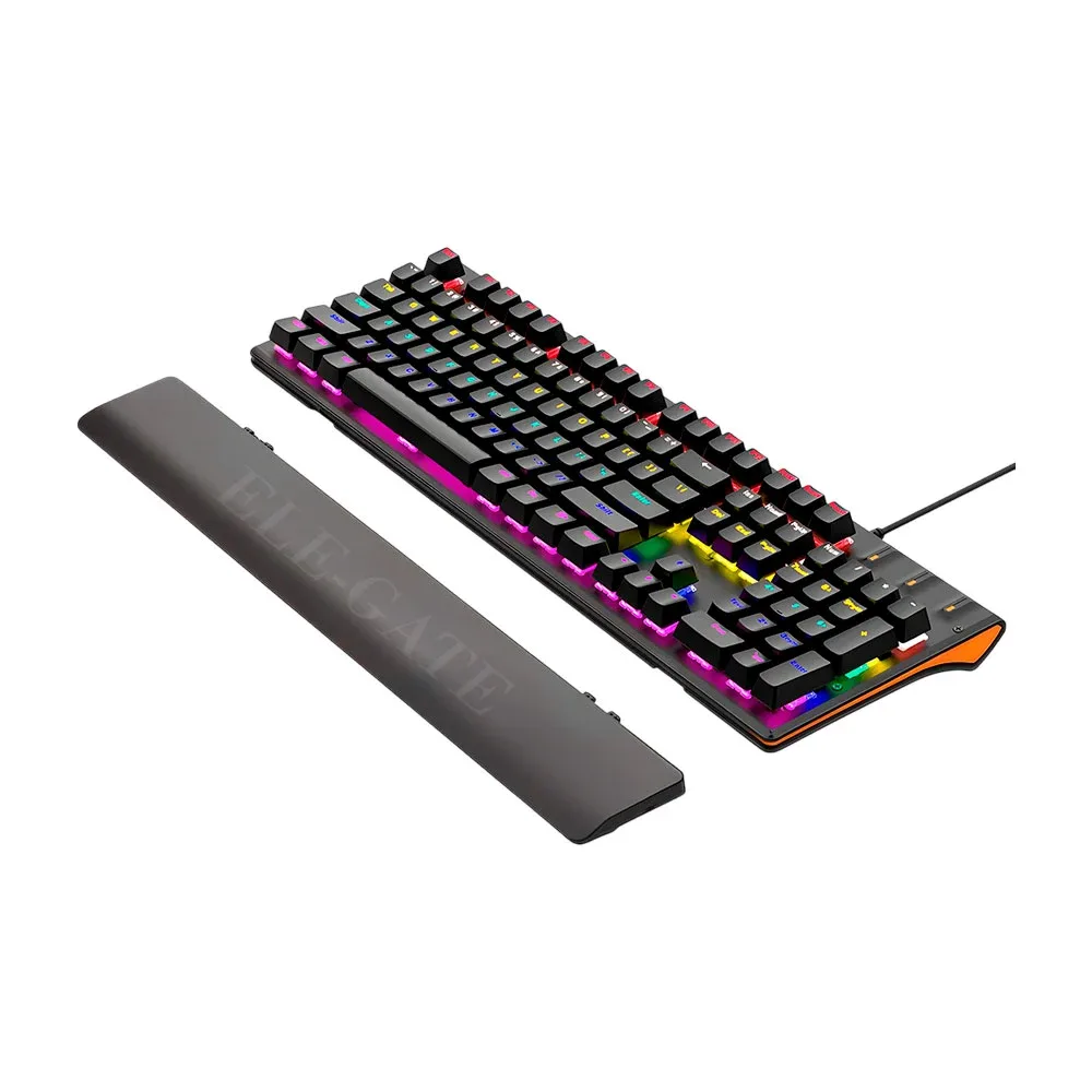 Teclado mecánico con iluminación multicolor rgb, base ajustable y reposamuñecas