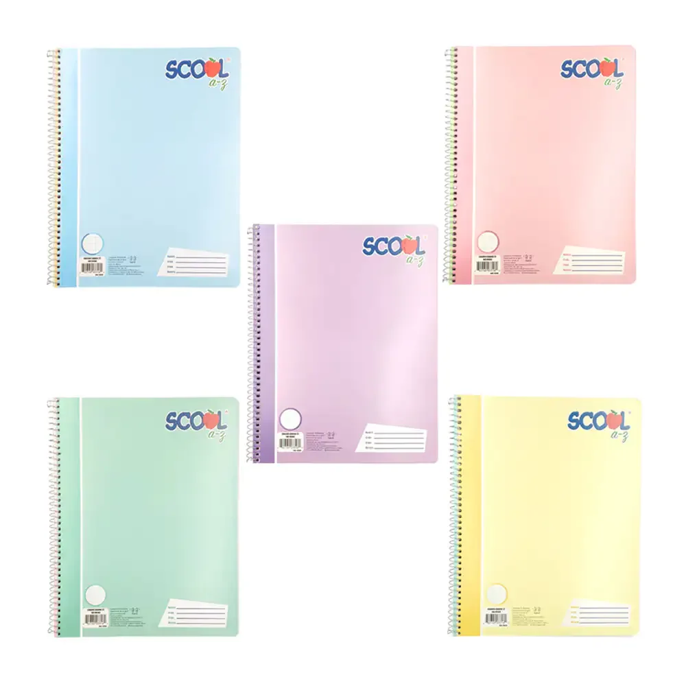 Cuaderno profesional scool con 100 hojas de cuadro grande, tonos pastel, variedad