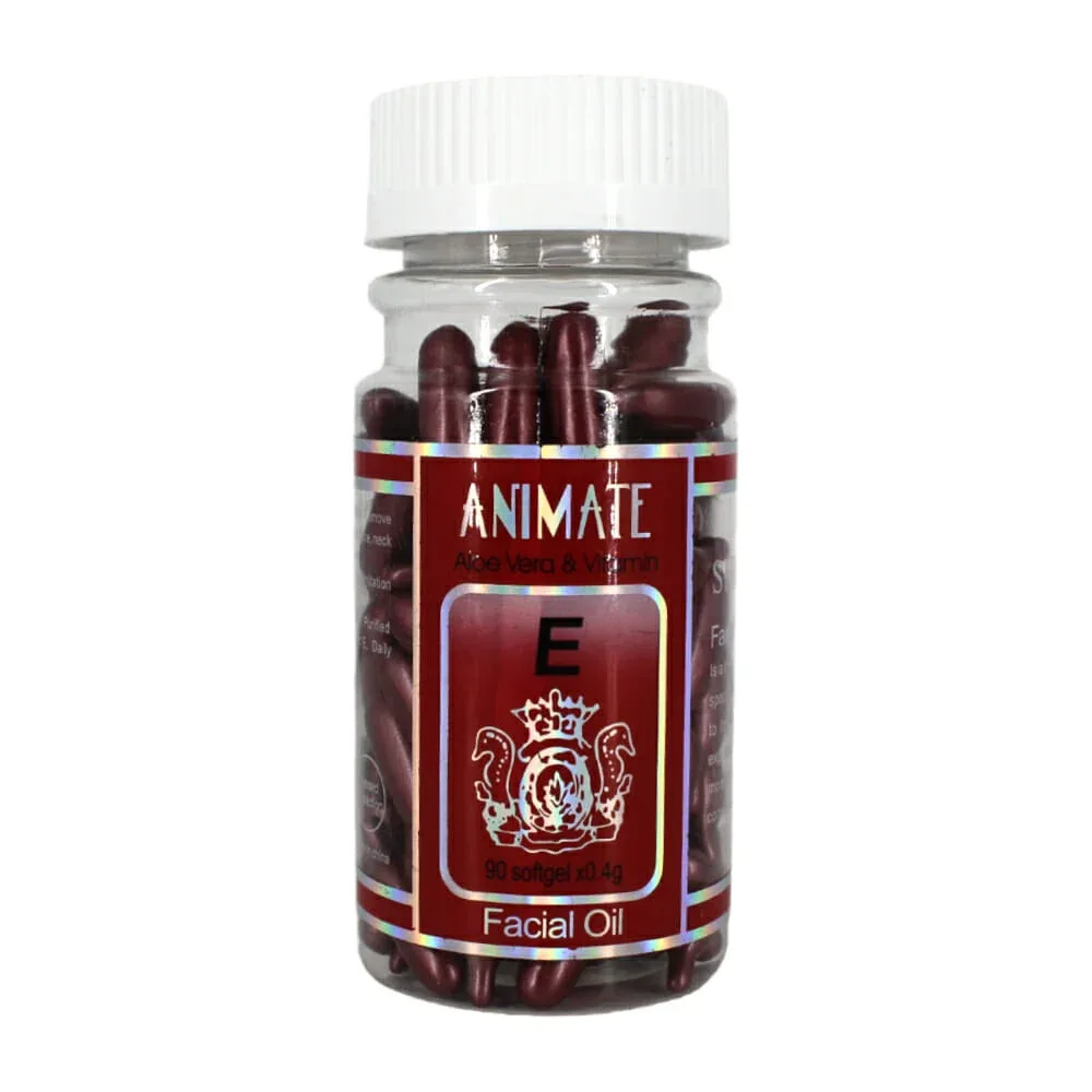 Frasco con 90 capsulas de aceite facial anímate con aloe vera y vitamina e, variedad de diseños / 90e