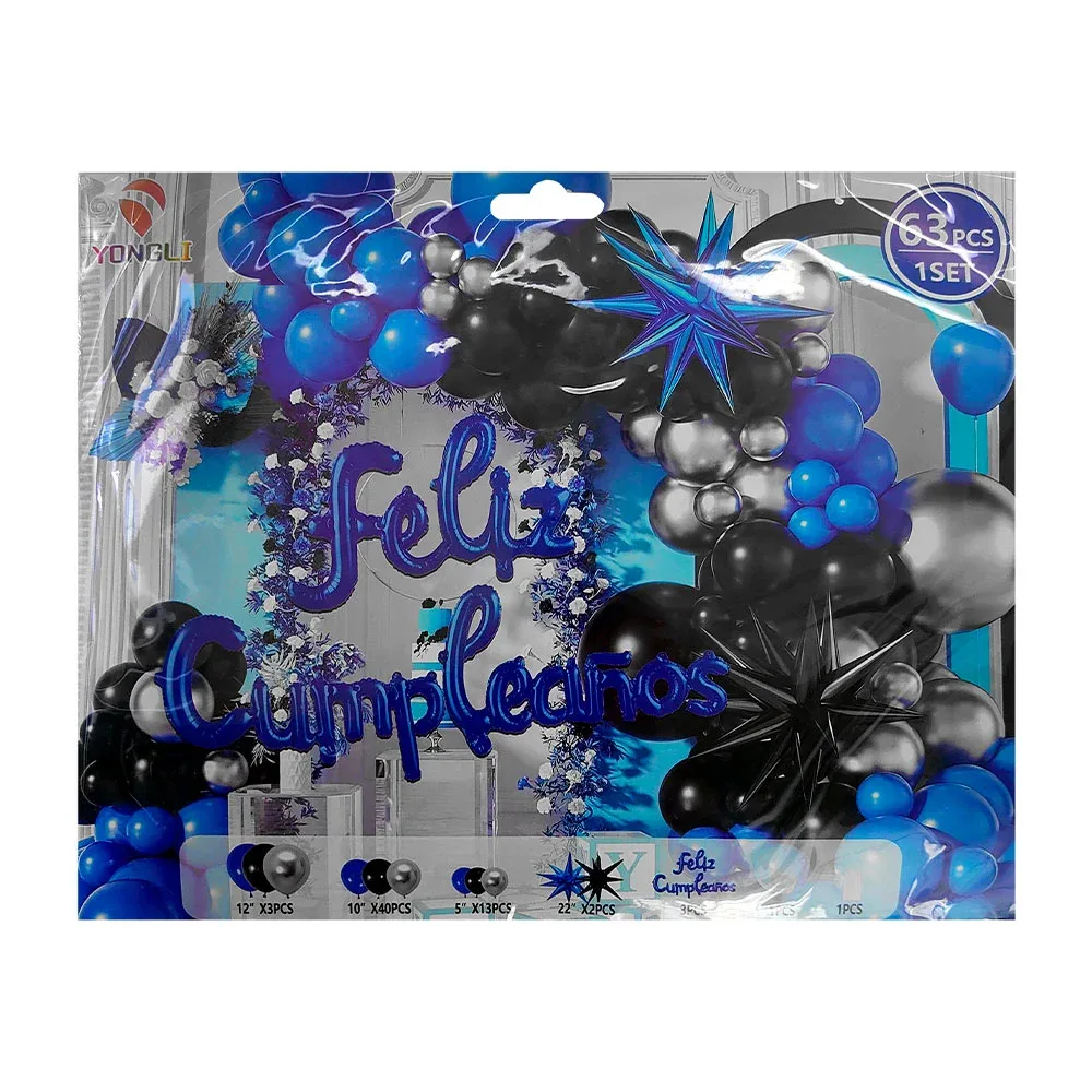 Kit decorativo de fiesta con 63 pcs y globos multicolor + feliz cumpleaños