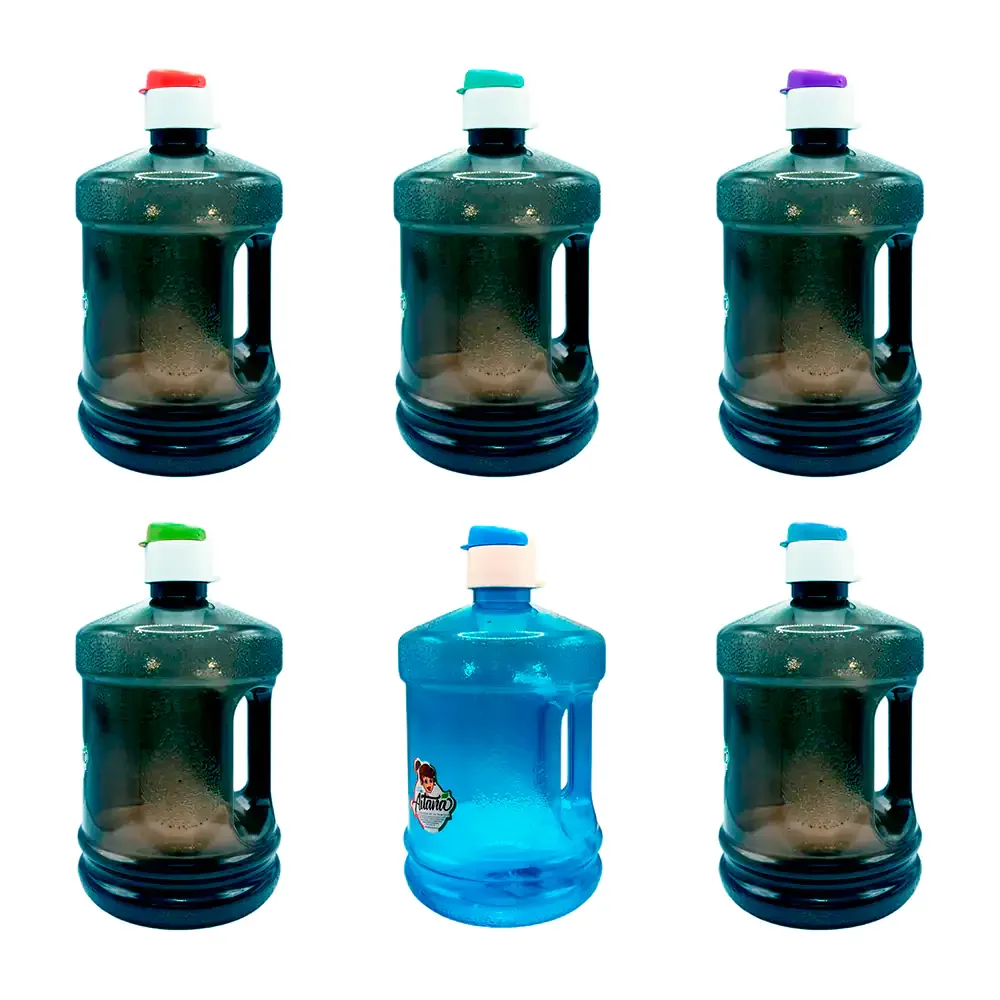 Botella aitana de plástico translúcido con forma de garrafón de 2lt, variedad de colores