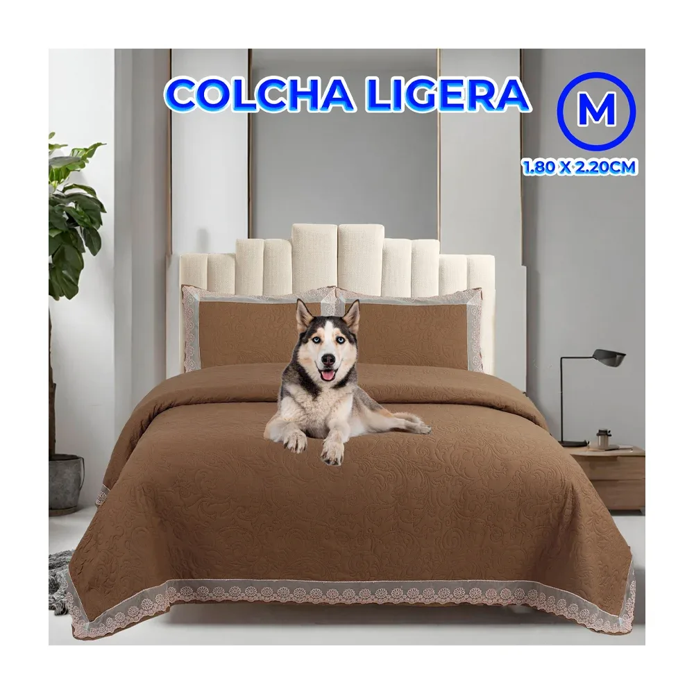 Cobija cubrecama matrimonial de textura afelpada con diseños y encaje de flores + fundas para almohadas, variedad de colores / 180x220cm