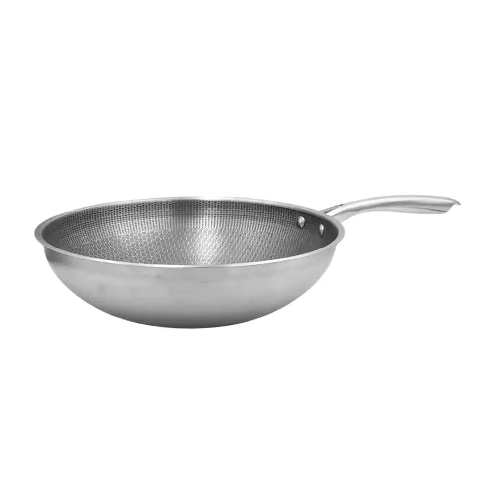 Sartén wok hondo antiadherente konnig de 30cm, color cromado con mango metálico