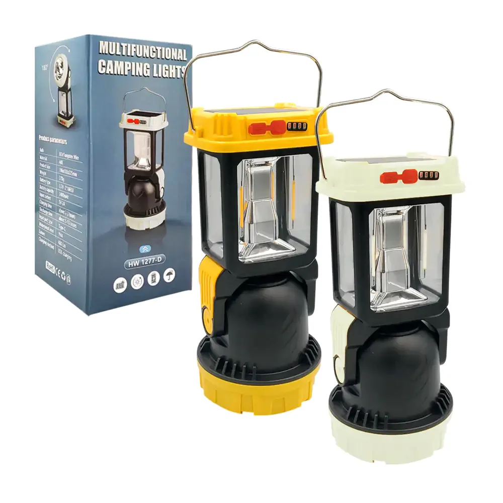 Lampara / linterna led tipo farol recargable con panel solar y modos de luz