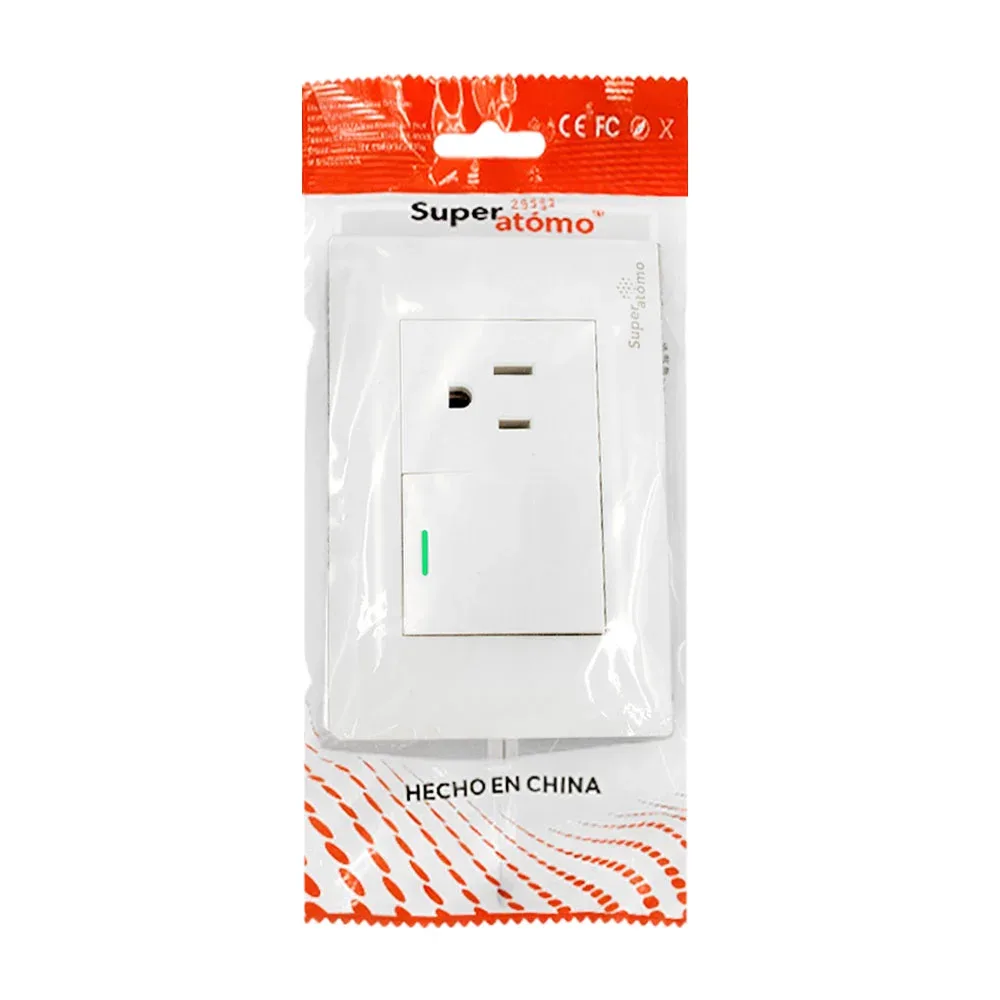 Placa de plástico resistente en color blanco con 1 apagador, 1 contacto